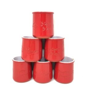 La Fermiere Red Ceramic Yogurt Jars Set of 6 Be Mine Bisou Bisou‎ Valentine